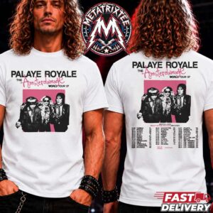 Palaye Royale The Amsterdamage World Tour 2027 Cities List For Europe And North America With Special Guest Beauty School Dropouts Two Sided White T-Shirt
