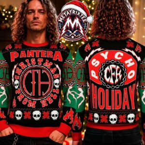 Pantera Band Christmas From Hell Psycho Holiday Flames And Skulls Gift For Fan Knitted Ugly Christmas Sweater