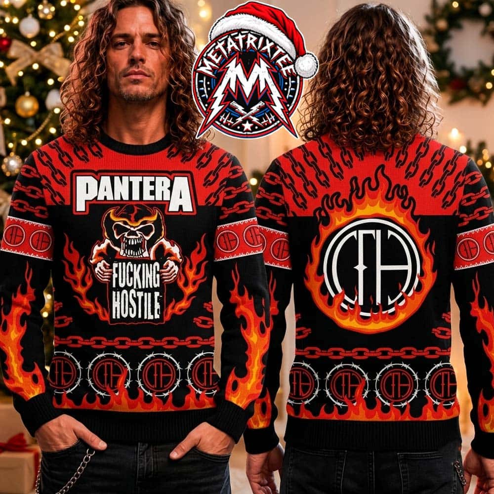 Pantera CFH Cowboys From Hell Skull Fire Barbwire Holiday Christmas Xmas Ugly Christmas Sweater Pantera CFH Cowboys From Hell Skull Fire Barbwire Holiday Christmas Xmas Ugly Christmas Sweater