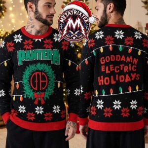 Pantera CFH Logo Christmas Wreath Goddamn Electric Holidays 2026 Knitted Ugly Christmas Sweater