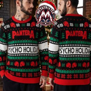 Pantera Psycho Holiday Red Skull Pine Tree Christmas Gift Custom Ugly Christmas Sweater