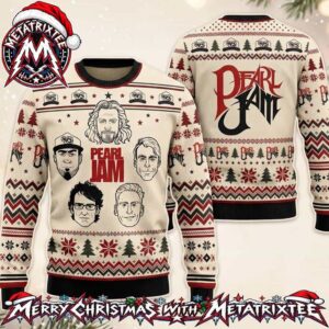 Pearl Jam Band Members Portrait Artwork And Logo Christmas Pattern  XMAS Collectors Edition Ugly Christmas Sweater