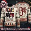 Pearl Jam Band Stickman Logo Red Black Snowflake Reindeer Pattern I’ll Ride The Wave Lyrics Knitted Ugly Christmas Sweater