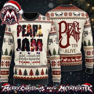 Pearl Jam Band Ten Album Alive Tour Cream Artwork And Back Spiky Logo Holiday Christmas Xmas Ugly Christmas Sweater