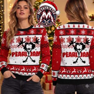 Pearl Jam Rock Band Stickman Figure Red And White Background Pattern XMAS Collectors Edition Ugly Christmas Sweater