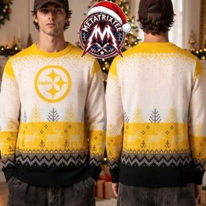 Pittsburgh Steelers NFL Circular Logo Reindeer Pine Tree Pattern 2026 Knitted Ugly Christmas Sweater