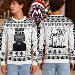 Radiohead Radio Head Man TV Head Crying Minotaur Modified Bear Black And White 2026 Knitted Ugly Christmas Sweater