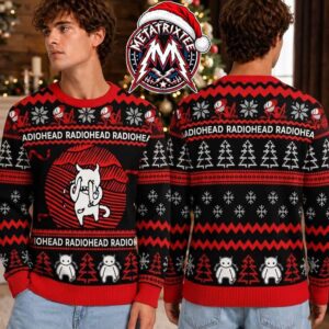 Radiohead Rock Band Crying Minotaur Modified Bear Red Black Snowflake Christmas Tree Pattern Ugly Christmas Sweater Gift For Holiday