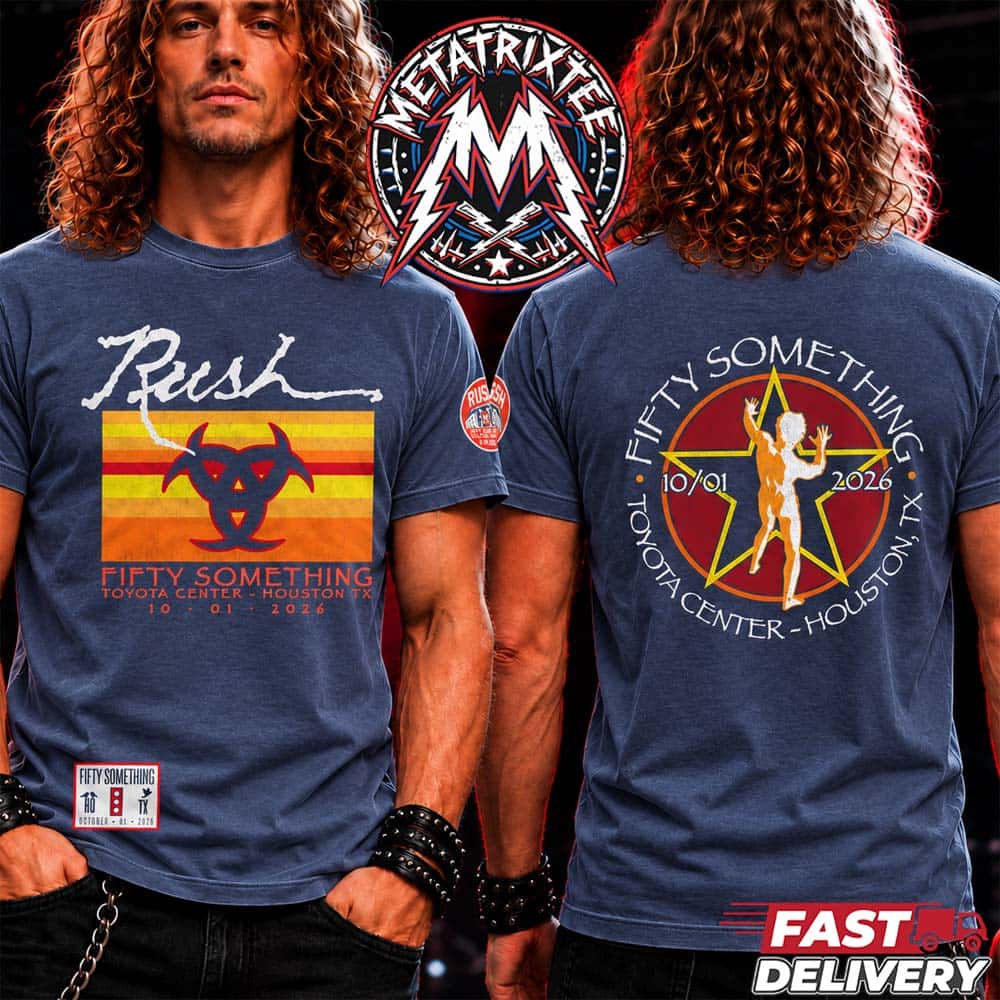 Rock band RUSH Houston Fifty Something Tour 2026 Concert Tee For Toyota Center In Texas On October 1st 2026 Two Sided Navy T-Shirt Rock band RUSH Houston Fifty Something Tour 2026 Concert Tee For Toyota Center In Texas On October 1st 2026 Two Sided Navy T-Shirt