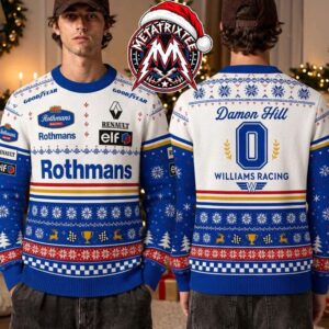 Rothmans Racing Damon Hill Williams Racing F1 Retro Pattern Blue White Personalized Christmas 2026 Holiday Ugly Christmas Sweater