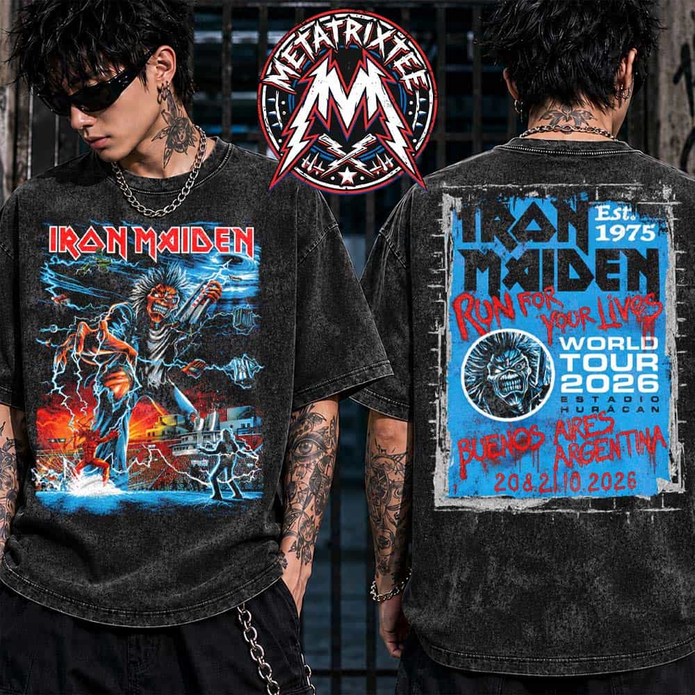 Run For Your Lives Buenos Aires World Tour 2026 Iron Maiden Two Night Tee For Estadio Tomas Adolfo Duco On October 20 And October 21 In Argentina Washed T-Shirt Run For Your Lives Buenos Aires World Tour 2026 Iron Maiden Two Night Tee For Estadio Tomas Adolfo Duco On October 20 And October 21 In Argentina Washed T-Shirt