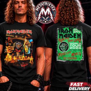 Run For Your Lives Mexico City Tour 2026 Tee Iron Maiden 50th Anniversary For October 2 2026 At Estadio GNP Seguros Two Sided Black T-Shirt