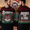 Sabaton Camo Gas Mask Santa Hat And Cross Daggers 2026 Knitted Ugly Christmas Sweater