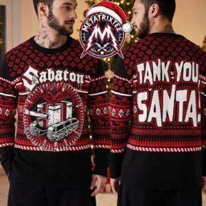 Sabaton Tank You Santa Military Tank Gift Box Pattern 2026 Knitted Ugly Christmas Sweater