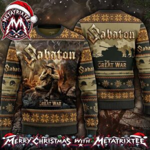 Sabaton The Great War Weeping Soldier In Battlefield Trench Barbed Wire Pattern 2026 Knitted Ugly Christmas Sweater