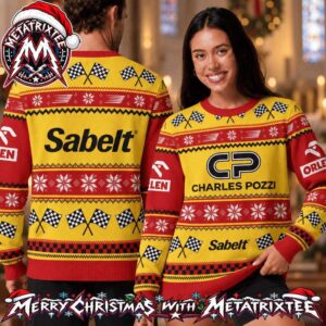 Sabelt Charles Pozzi Checkered Flag Racing Team Yellow And Red XMAS Collectors Edition Ugly Christmas Sweater