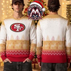 San Francisco 49ers SF Logo Christmas Reindeer Pine Pattern White And Red 2026 Knitted Ugly Christmas Sweater