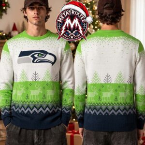 Seattle Seahawks Football Team Hawk Head Christmas Tree Snow Deer Ugly Christmas Sweater Gift For Holiday 2026