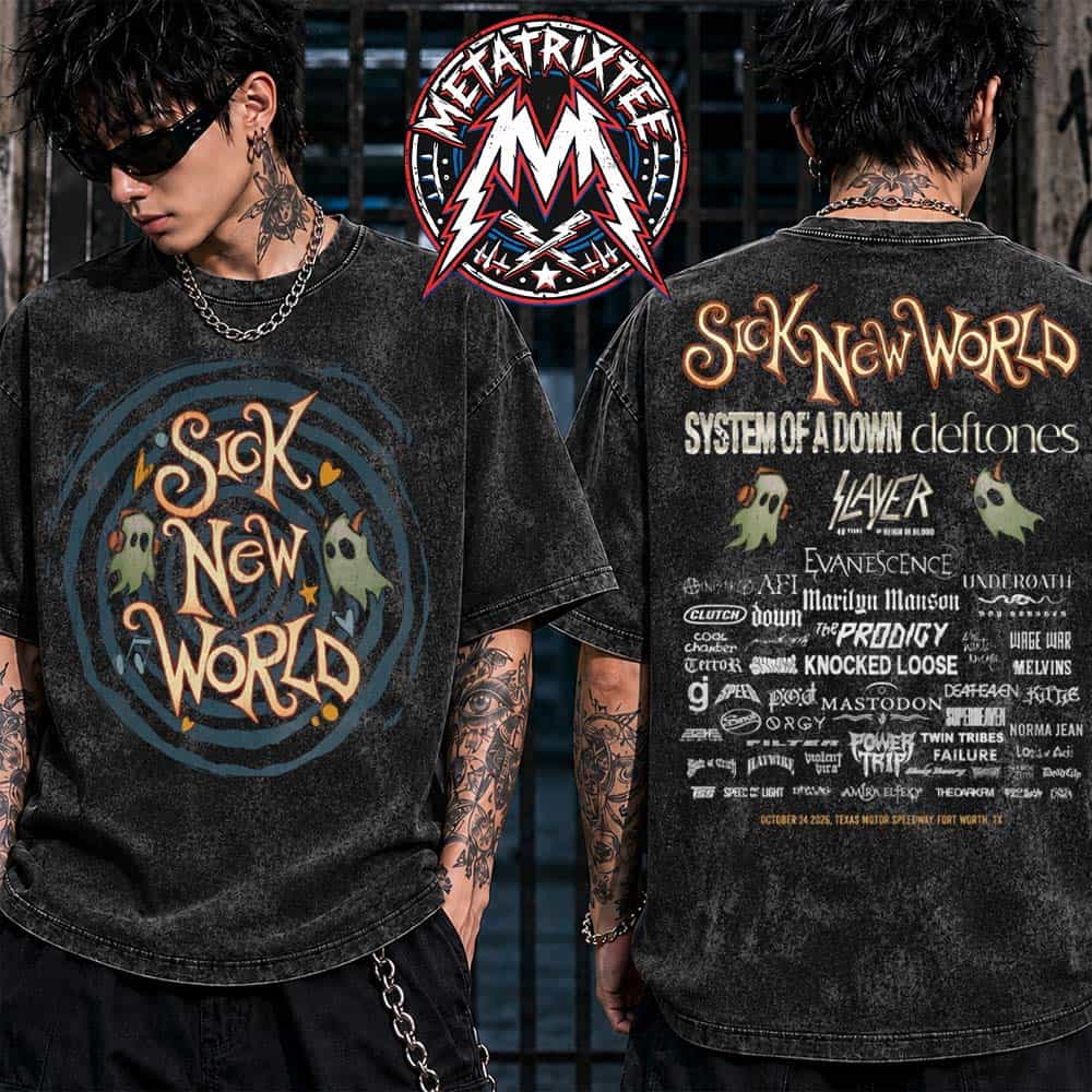 Sick New World Festival 2026 Ghost Spiral Lineup Tee For Texas Fort Worth On October 24 2026 At Texas Motor Speedway Washed T-Shirt Sick New World Festival 2026 Ghost Spiral Lineup Tee For Texas Fort Worth On October 24 2026 At Texas Motor Speedway Washed T-Shirt