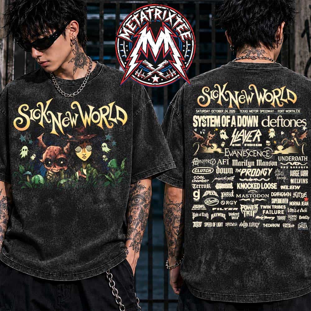 Sick New World Texas Festival 2026 Devil Duo Lineup Tee For October 24 2026 For Fort Worth At Texas Motor Speedway Washed T-Shirt Sick New World Texas Festival 2026 Devil Duo Lineup Tee For October 24 2026 For Fort Worth At Texas Motor Speedway Washed T-Shirt