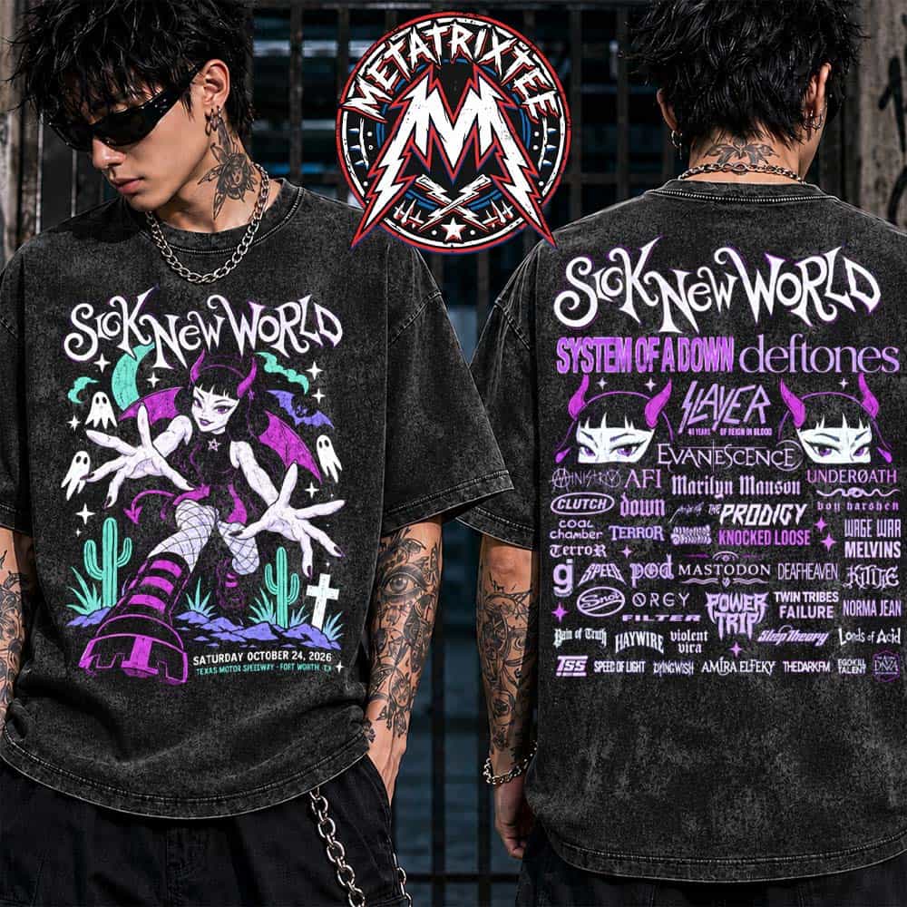 Sick New World Texas Festival 2026 Purple Devil Girl Lineup Tee For October 24 2026 For Fort Worth At Texas Motor Speedway Two Sided Washed T-Shirt Sick New World Texas Festival 2026 Purple Devil Girl Lineup Tee For October 24 2026 For Fort Worth At Texas Motor Speedway Two Sided Washed T-Shirt