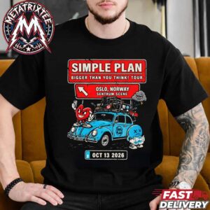 Simple Plan Oslo 2026 Merch Tee For Bigger Than You Think Europe Tour At Sentrum Scene On Tuesday October 13th 2026 Short Black T-Shirt