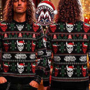 Slaughter To Prevail Horned Santa Skull And Metal Logo 2026 Knitted Ugly Christmas Sweater