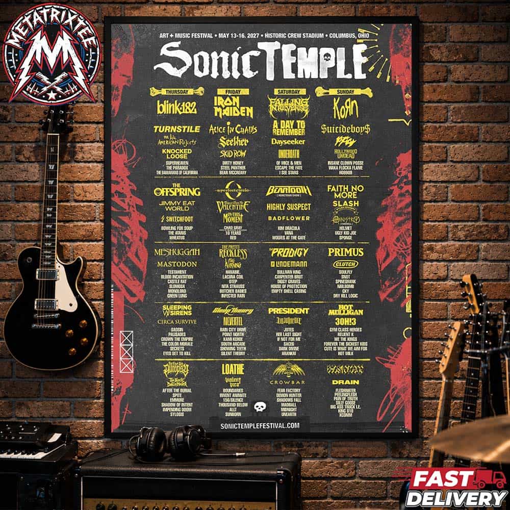 Sonic Temple Art And Music Festival 2027 Lineup Poster-Blink-182 And Iron Maiden And Falling In Reverse And Korn For Columbus OH On May 13-16 Poster Canvas Sonic Temple Art And Music Festival 2027 Lineup Poster-Blink-182 And Iron Maiden And Falling In Reverse And Korn For Columbus OH On May 13-16 Poster Canvas