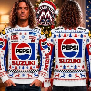 Suzuki Pepsi Racing Team Vintage Logo Pattern Reindeer Christmas Tree Holiday Christmas Xmas Ugly Christmas Sweater