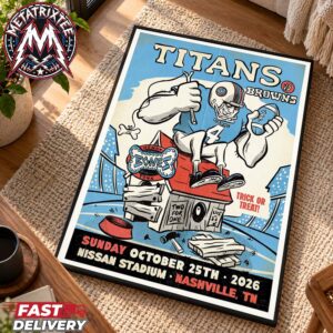 Tennessee Titans Vs Cleveland Browns NFL Matchup On October 25th 2026 At Nissan Stadium In Nashville TN Gallery-Style Poster Canvas