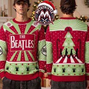 The Beatles Abbey Road Crossing Christmas Tree Red Green 2026 Knitted Ugly Christmas Sweater