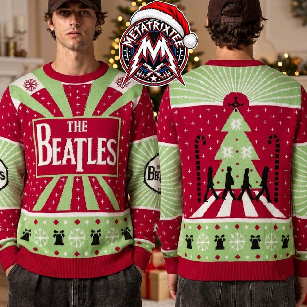 The Beatles Abbey Road Crossing Christmas Tree Red Green 2026 Knitted Ugly Christmas Sweater The Beatles Abbey Road Crossing Christmas Tree Red Green 2026 Knitted Ugly Christmas Sweater