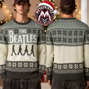 The Beatles Abbey Road Crosswalk Walking Silhouette Nordic Pattern Gift For Fan Knitted Ugly Christmas Sweater