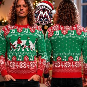 The Beatles Abbey Road Elf Abbey Road Crossing Musical Notes Snowflakes Pattern 2026 Knitted Ugly Christmas Sweater