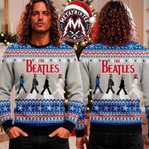 The Beatles Abbey Road Wearing Santa Hats Knitted Fair Isle Pattern Gift For Fan Knitted Ugly Christmas Sweater