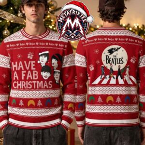 The Beatles Have A Fab Christmas Abbey Road Band Members Red 2026 Knitted Ugly Christmas Sweater