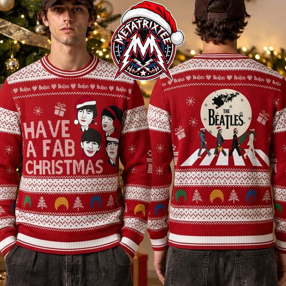 The Beatles Have A Fab Christmas Abbey Road Band Members Red 2026 Knitted Ugly Christmas Sweater The Beatles Have A Fab Christmas Abbey Road Band Members Red 2026 Knitted Ugly Christmas Sweater