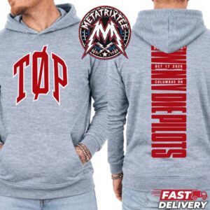 Twenty One Pilots Heather Grey Hoodie TOP Logo Chest & Back Spine Lettering Ohio Stadium Columbus OH Oct 17 2026 Tour Merch Sweatshirt