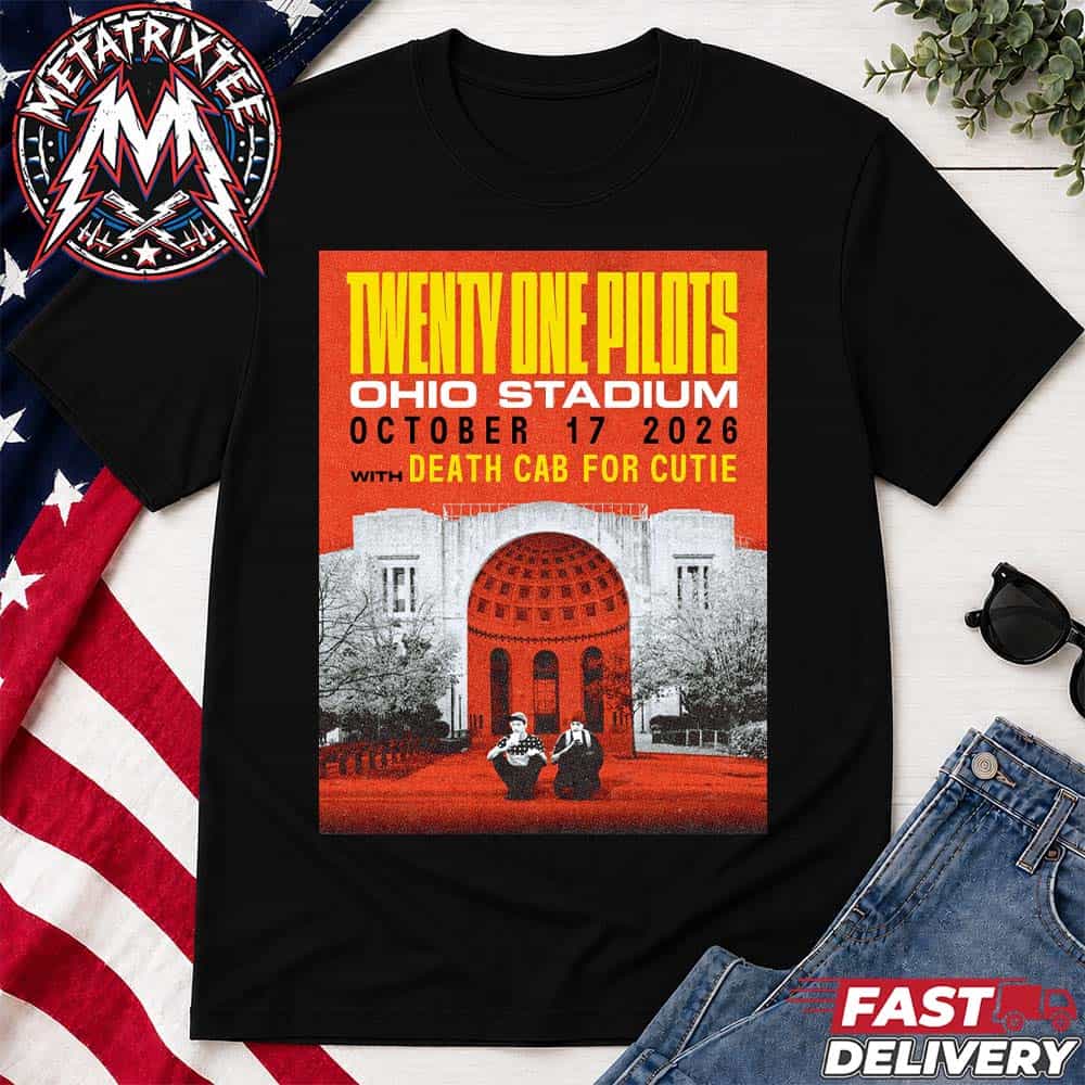 Twenty One Pilots Ohio Stadium October 17 2026 Concert Poster With Death Cab For Cutie In Columbus Ohio Short Black T-Shirt Twenty One Pilots Ohio Stadium October 17 2026 Concert Poster With Death Cab For Cutie In Columbus Ohio Short Black T-Shirt