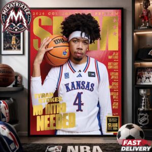Tyran Stokes No Intro Needed SLAM 265 Magazine Gold Metal Editions Team Kansas Jayhawks 2026 College Hoops Preview Gallery-Style Poster Canvas
