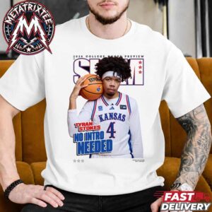 Tyran Stokes No Intro Needed SLAM 265 Magazine Tee Team Kansas Jayhawks 2026 College Hoops Preview Short White T-Shirt