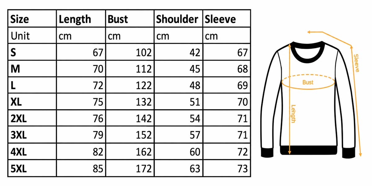 Ugly Sweater Size Chart
