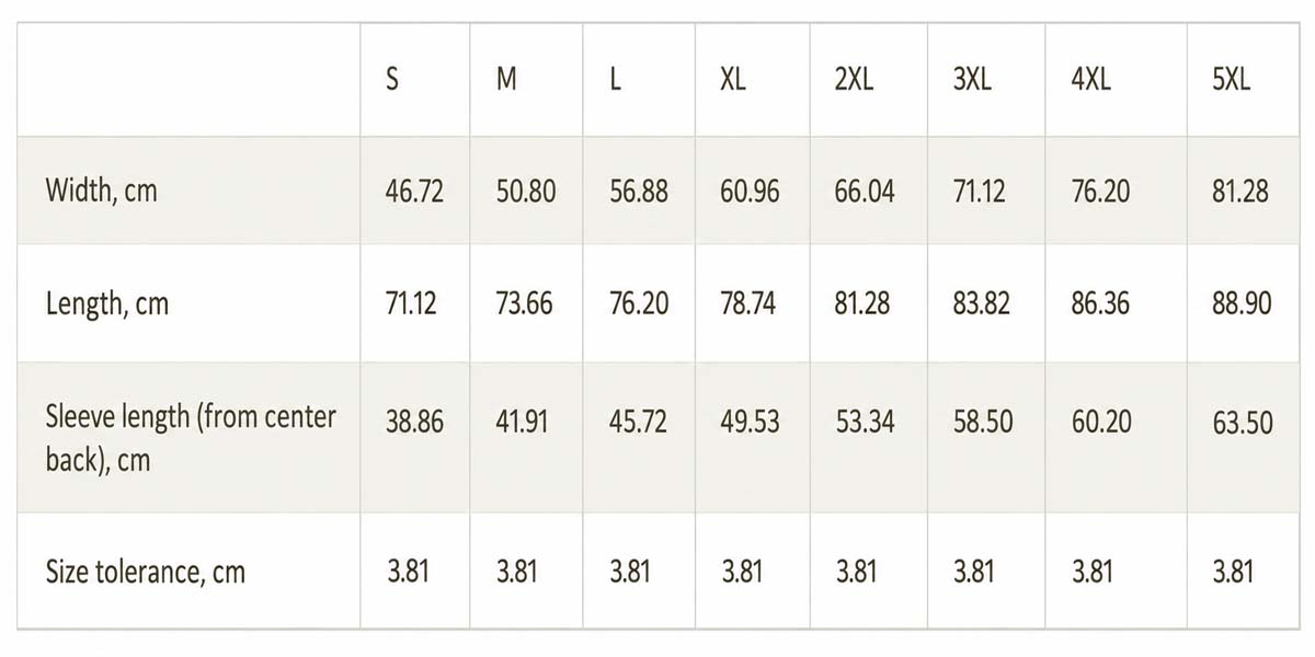 Unisex T Shirt Size Chart