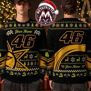 VR46 Valentino Rossi MotoGP 46 Racing Helmet Reindeer Snowflake Graphic 2026 Personalized Christmas Ugly Sweater