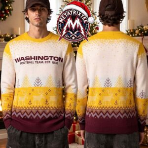 Washington Commanders Football Team Est 1932 Reindeer Pine Tree Pattern 2026 Knitted Ugly Christmas Sweater