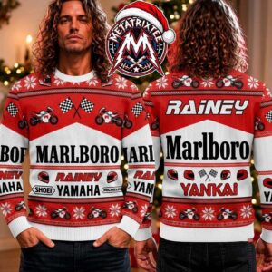 Wayne Rainey Marlboro Yamaha Racing Motorbike Snowflake Pattern 2026 Knitted Ugly Christmas Sweater