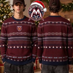 West Ham United FC 1895 Vintage Crest Fair Isle Knitted Pattern XMAS Collectors Edition Ugly Christmas Sweater