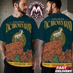 Zac Brown Band Red Rocks Amphitheatre Night 1 Poster For Morrison Colorado On October 19 Love And Fear Tour 2026 All Over Print T-Shirt