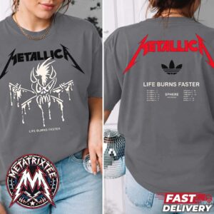 adidas x Metallica Life Burns Faster Sphere Las Vegas NV Residency Concert Dates Trefoil Logo Graphic Heavy Metal Charcoal T-Shirt